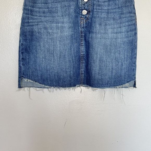 Gap Button Fly Womens Skirt Sz 25 Sz 2 Blue Denim Distressed Frayed Cut Off Mini - Picture 4 of 12